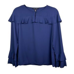 Banana Republic Cole Blue Ruffle Blouse Long Bell Sleeve Flounce Top XS Petite